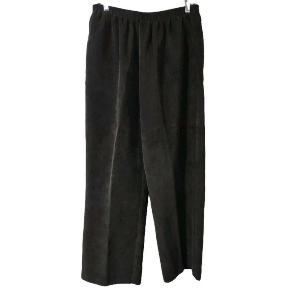 Alfred Dunner Pants 16 Women Cabin Core Black Corduroy Elastic Waist Relaxed Fit